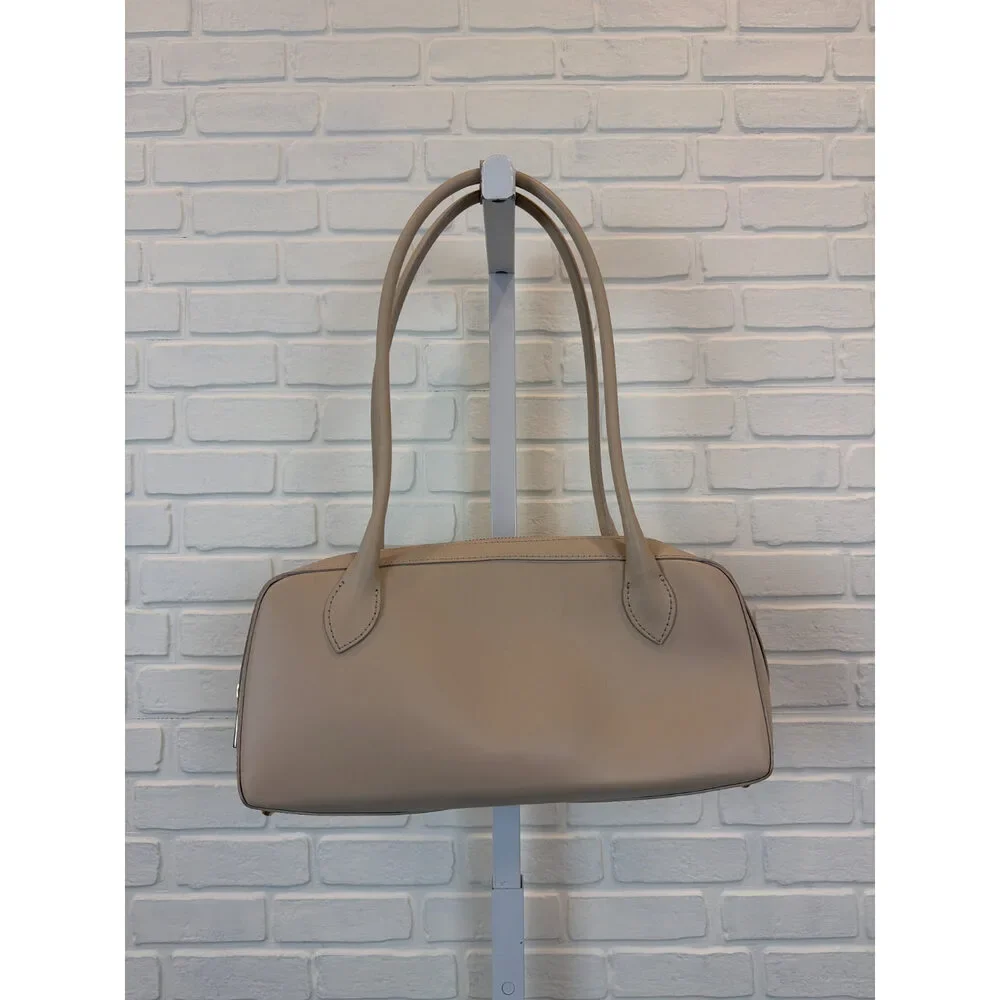 Isadora Beige Leather Structured Barrel Shoulder Bag